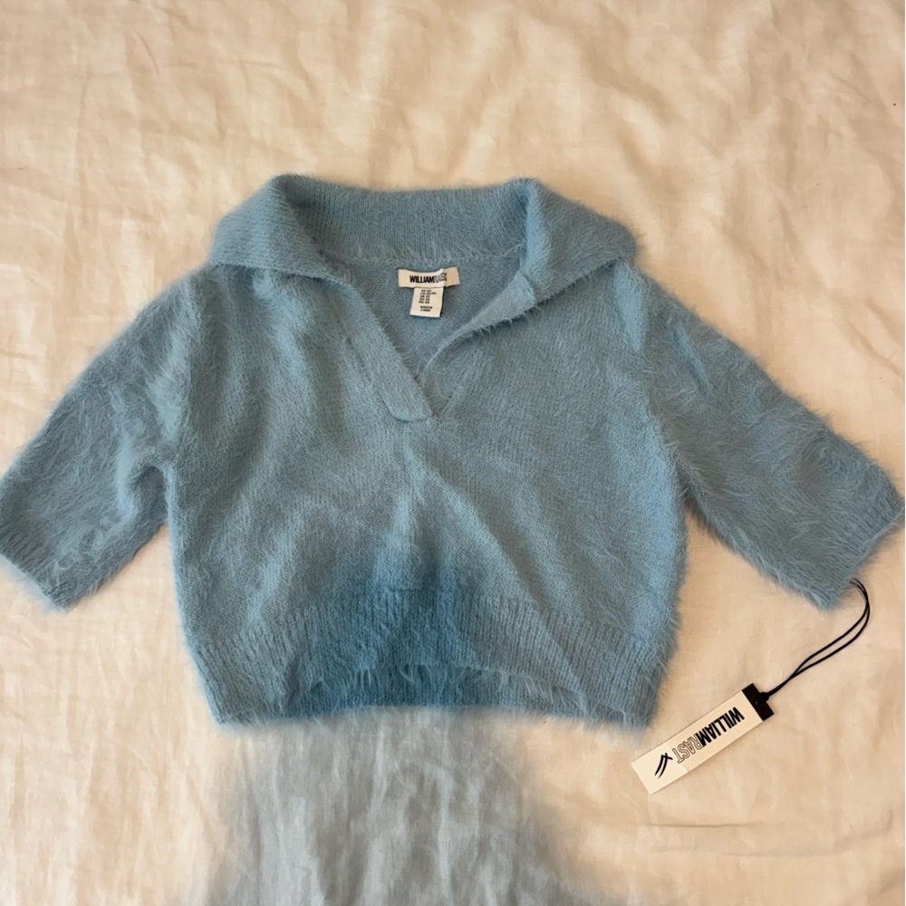 Blue Women's Crop Fuzzy Sweater